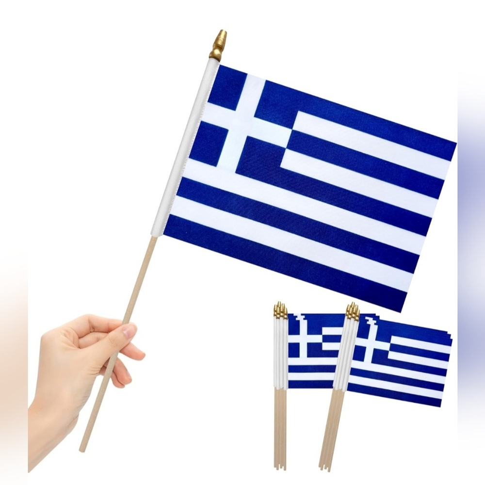 12Pcs 8×12 Inch Greece Flags Greek Flag on Wood Stick Small Mini Handheld Flags